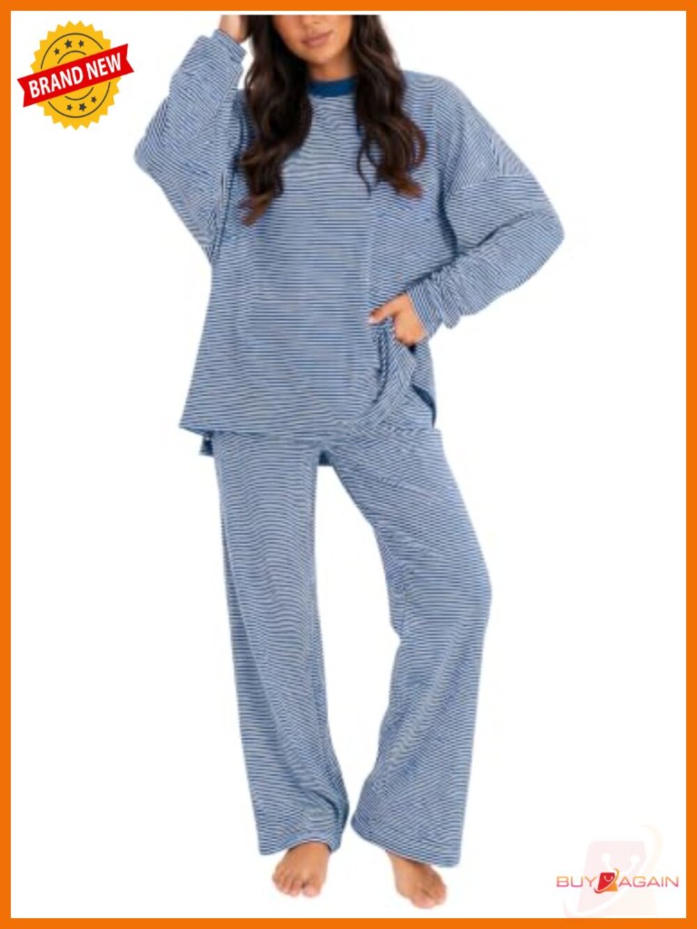 Women's Striped Lounge Set Wide Leg Pajamas 2 Piece Cotton